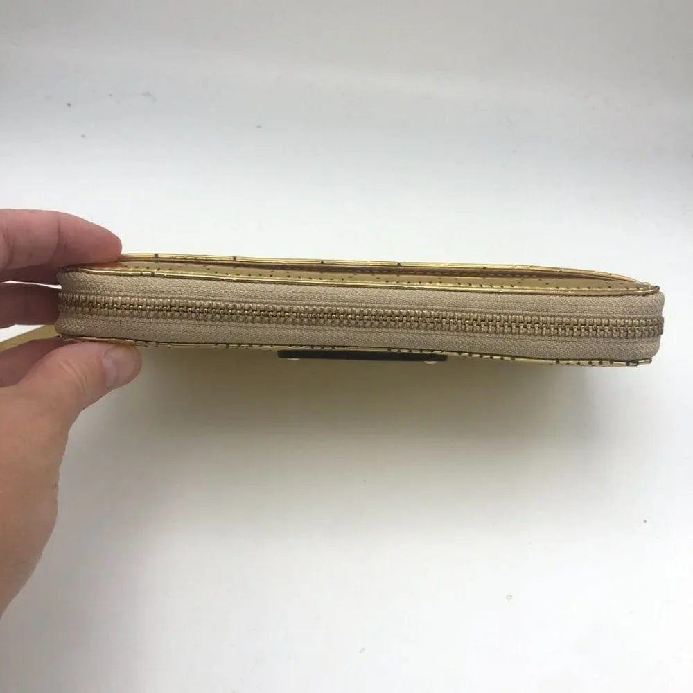 Kate‎ Spade Womens Wallet Zip Around Shiny Metallic Gold Heart Print Accessory